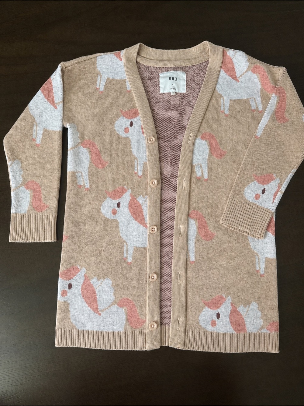 Huxbaby HUX Unicorn Organic Cotton Knit Cardigan Beige Pink Size 4